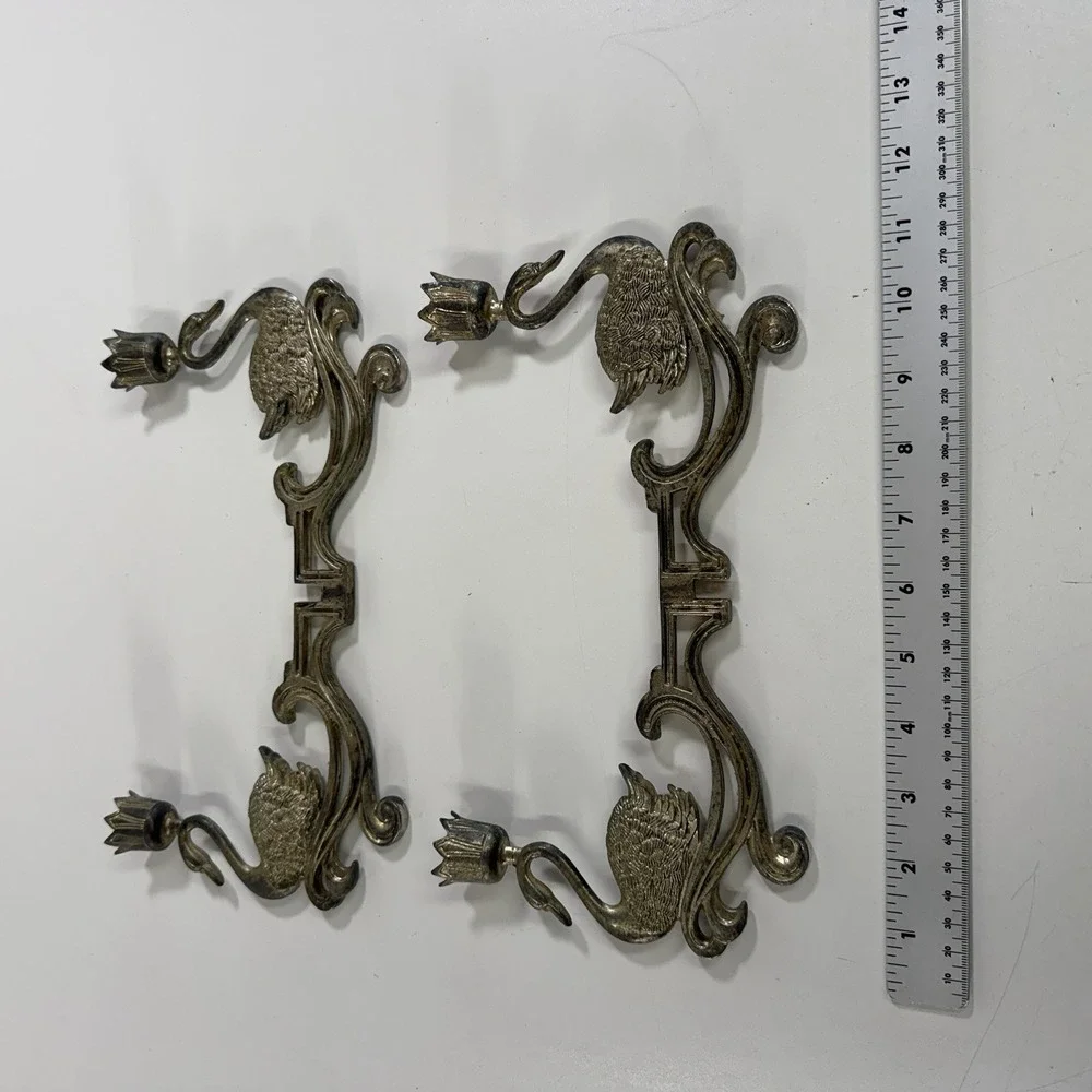 Vintage Silver Plated Swan Candle Stick Holder Wall Mounted Ornate Set Of 2